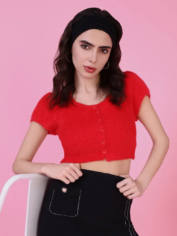 Deal of the Day Women Red Solid Crop Top
