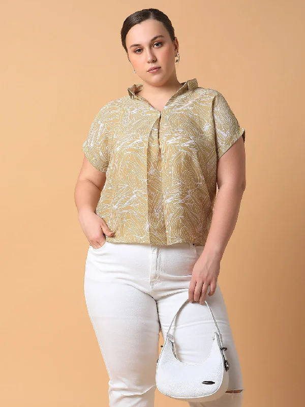 Today's Deal Women Abstract Olive Top