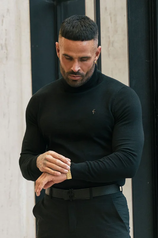 FS Black Roll Neck Knitted Jumper With FS Branding - FSN201