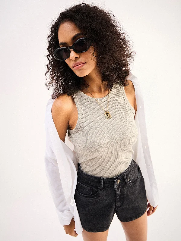 Weekend Specials to Love Women Grey Ribbed Vest Top