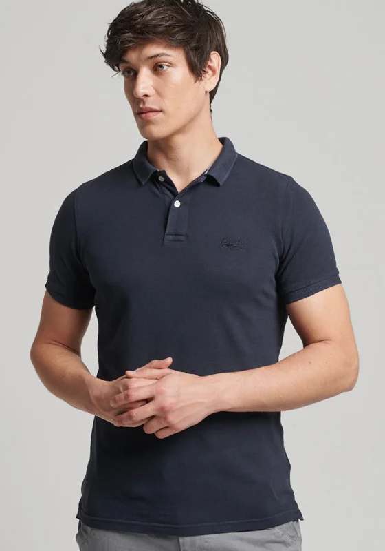 Superdry Vintage Destroy Polo Shirt, Rinsed Indigo