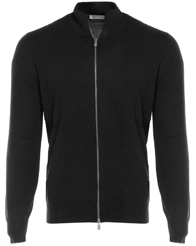 Black Cashmere Full Zip Sweater