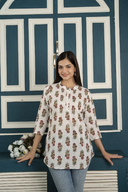 Today Only White printed 3/4th sleeve cotton tunic