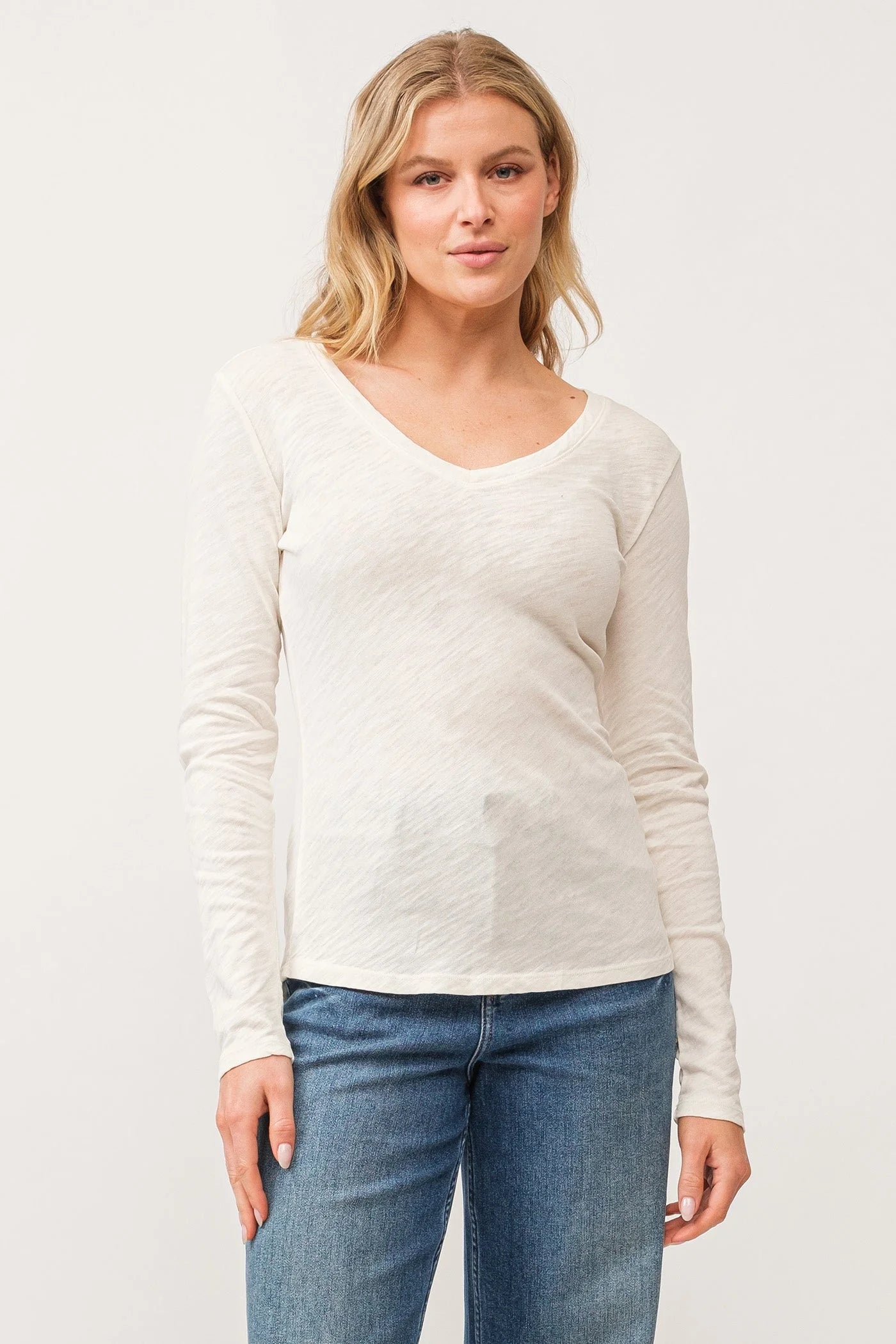 Lowest Price Alina V Neck Long Sleeve Tee - Antique White