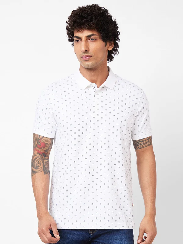 Spykar Polo Collar Half Sleeves White T-Shirt For Men