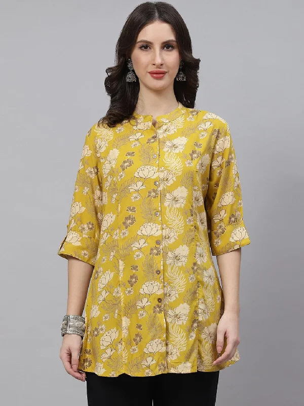 Best Seller Mustard Floral Rayon A-lineTop