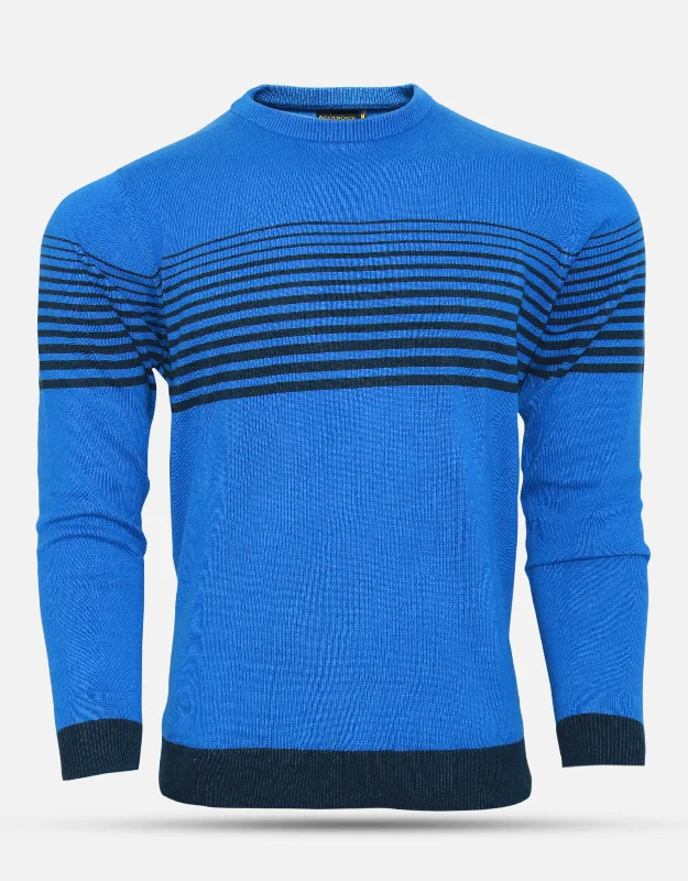 Men's Blue & Black Stripes Round Neck Sweater