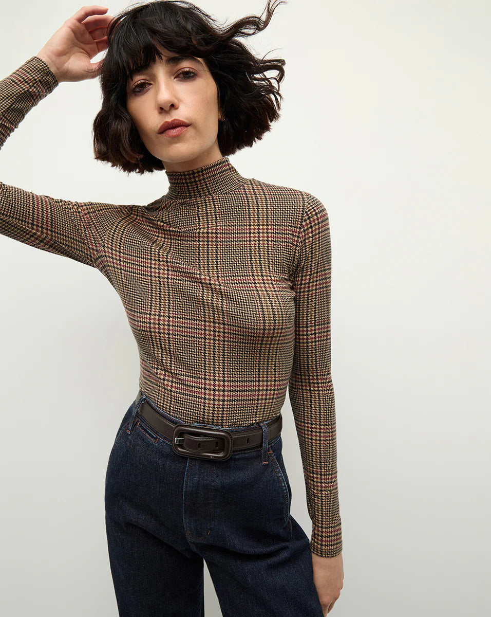 Weekend Steals Await Nate Plaid Turtleneck - Camel Black