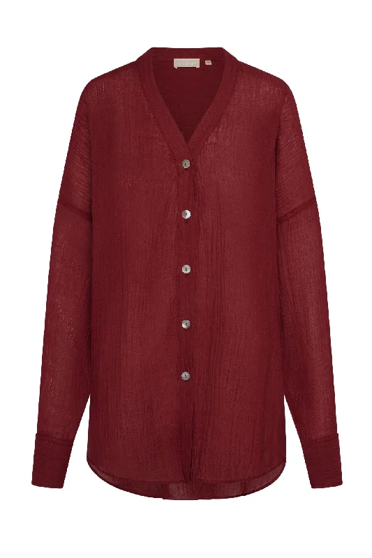 Big Deal Barcelona Tunic - Burgundy Crinkle Linen