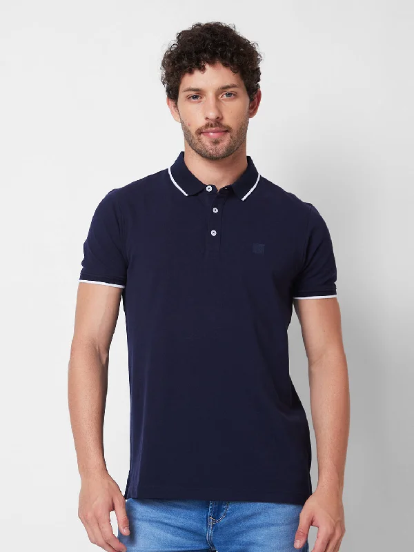 Spykar SLIM FIT Blue Polo T-shirt  For Men