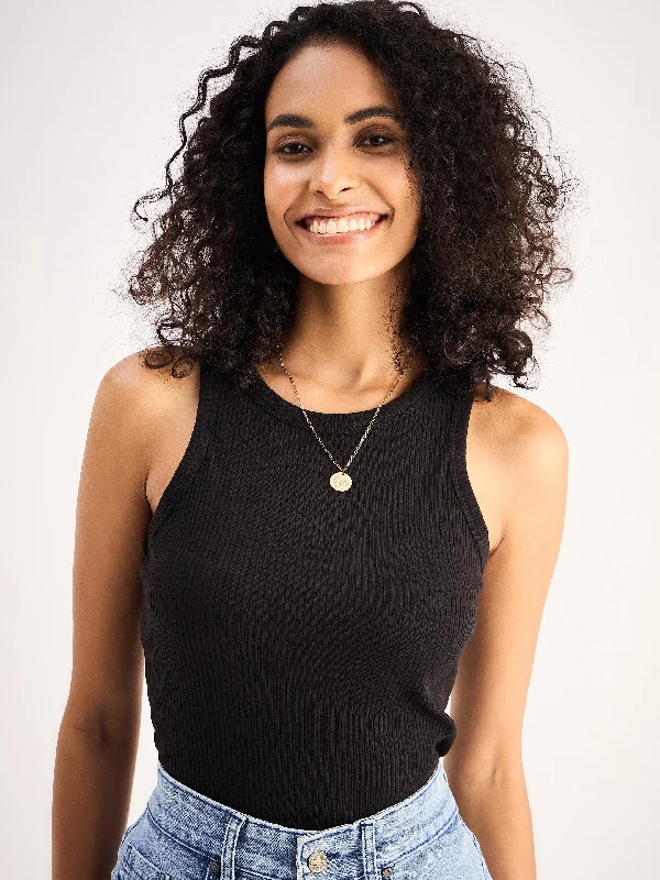 Weekend Bargains to Enjoy Women Black Ribbed Vest Top