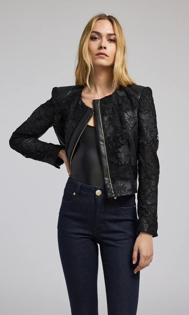 Unwind with Weekend Discounts Dalma Vegan Leather Guipure Jacket - Black