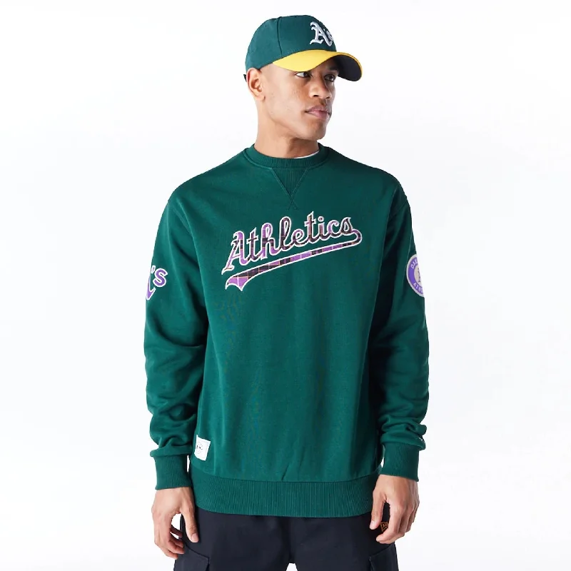 Oakland Athletics MLB Tartan Infill Dark Green Crew Neck Sweater