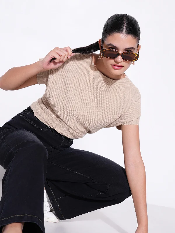 Weekend Specials Just for You Women Beige Solid Crop Top