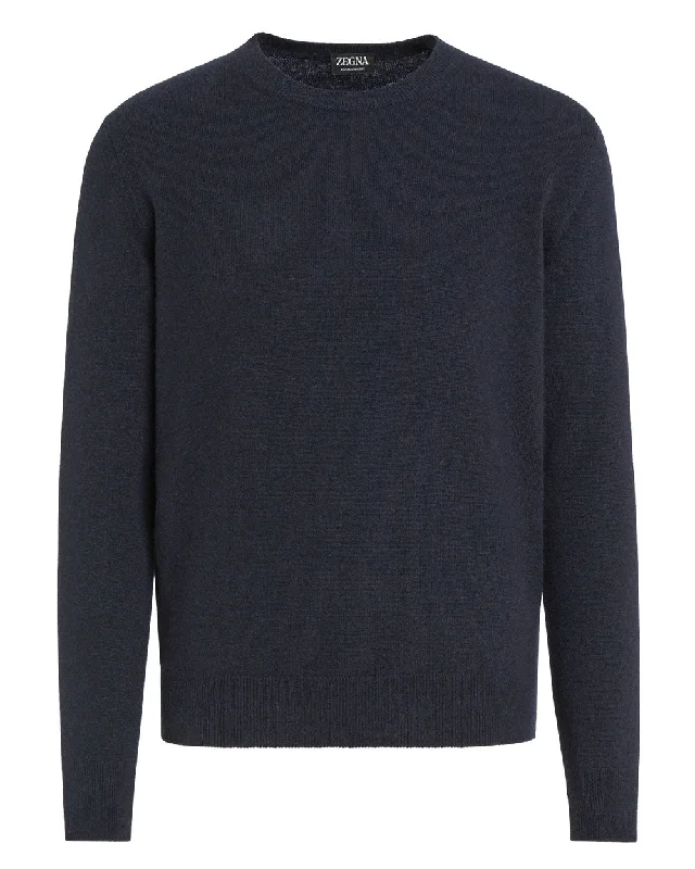 Navy Oasi Cashmere Crewneck Sweater