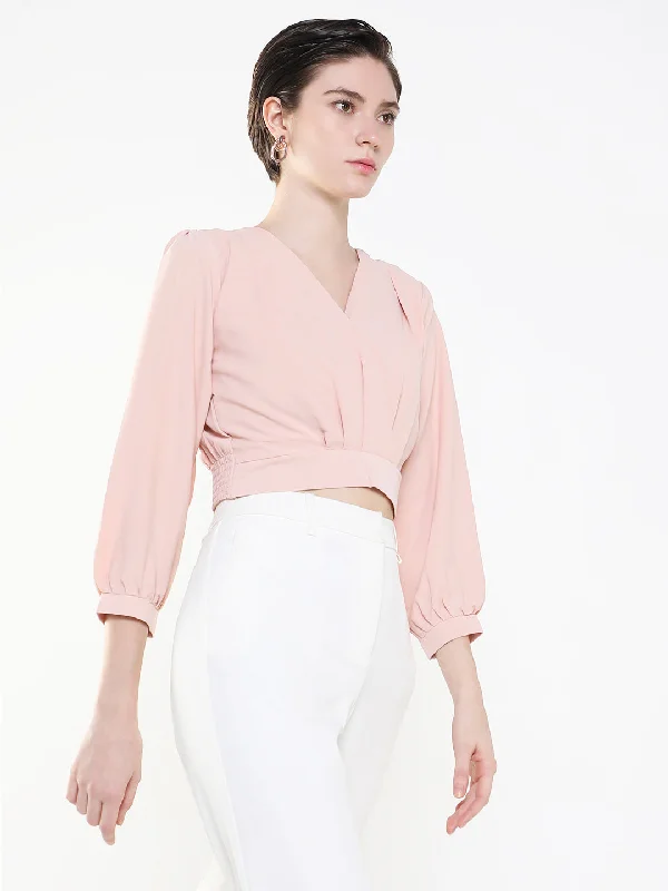 Sale Event Women Solid Peach Crop Top