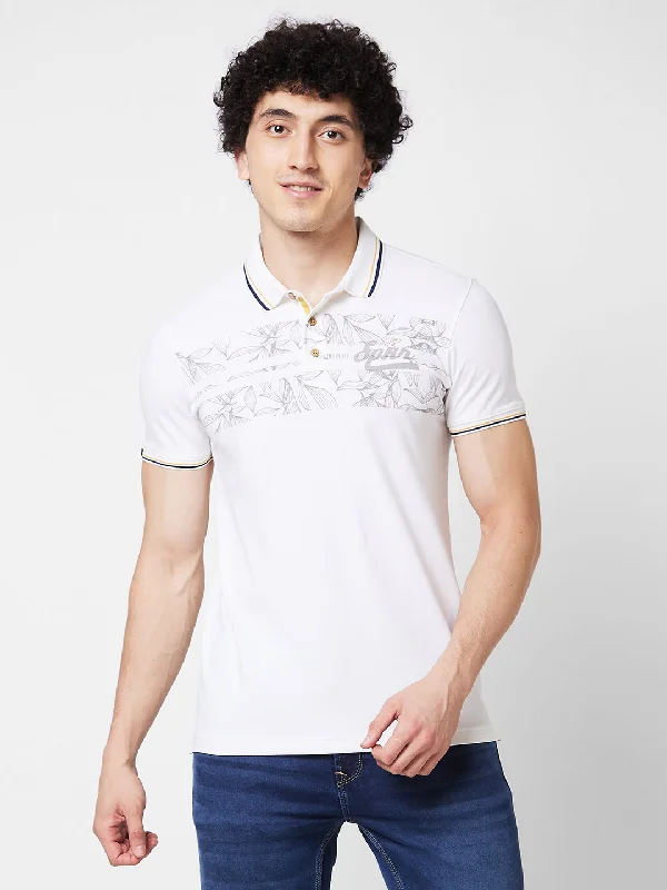 Spykar SLIM FIT White Polo T-shirt  For Men