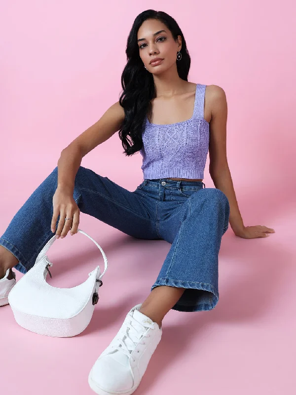 Weekend Bargains to Indulge In Women Lavender Solid Crochet Crop Top