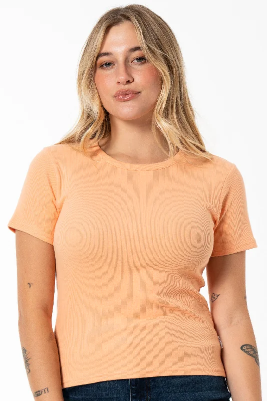 Weekend Steals Await Ribbed T-Shirt _ 141560 _ Orange