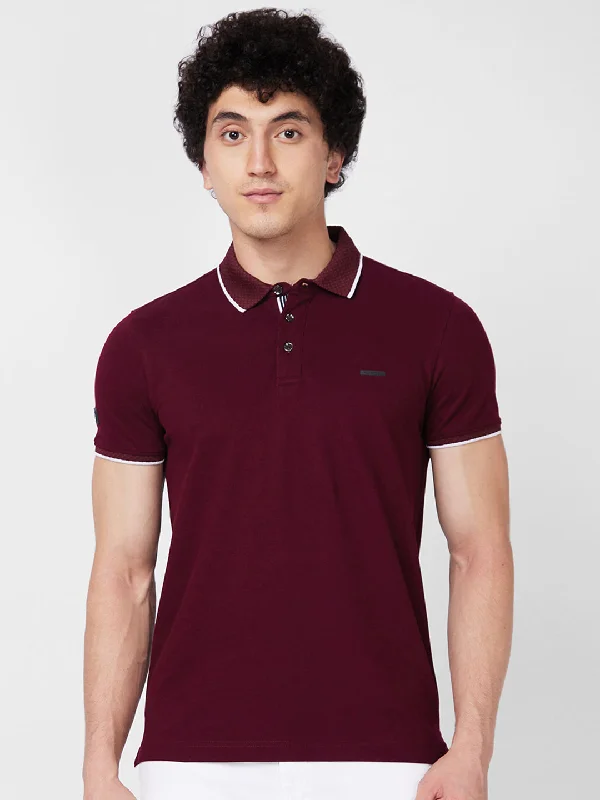 Spykar SLIM FIT Red Polo T-shirt  For Men