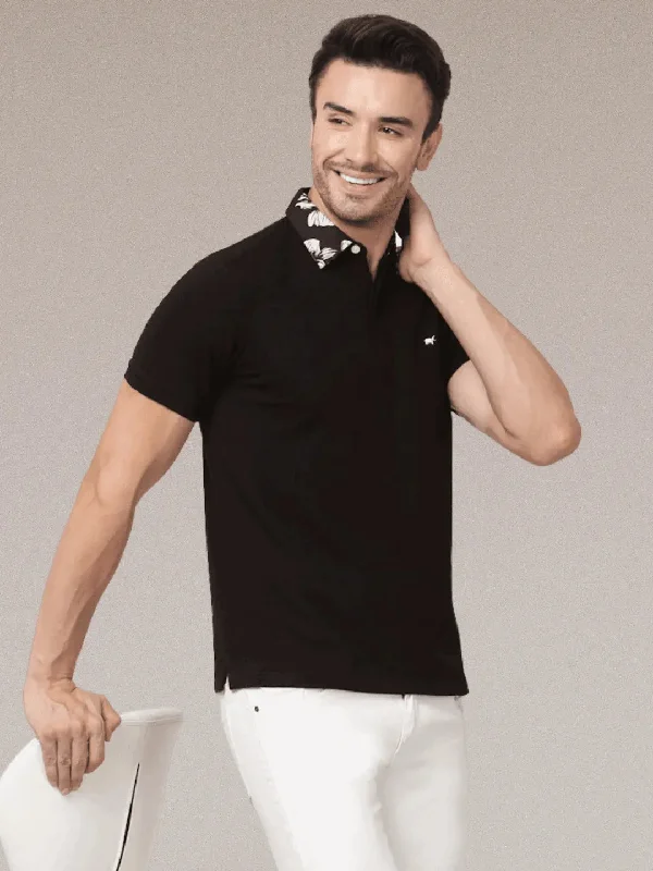 Black Printed Polo Shirt