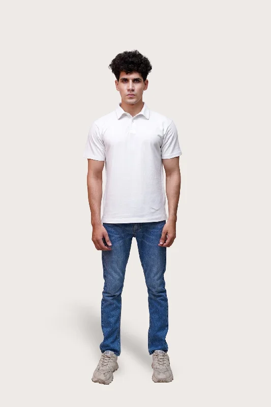 White Self Collar Polo