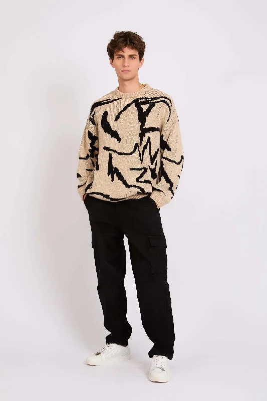 Men Doodle Beige Pullover