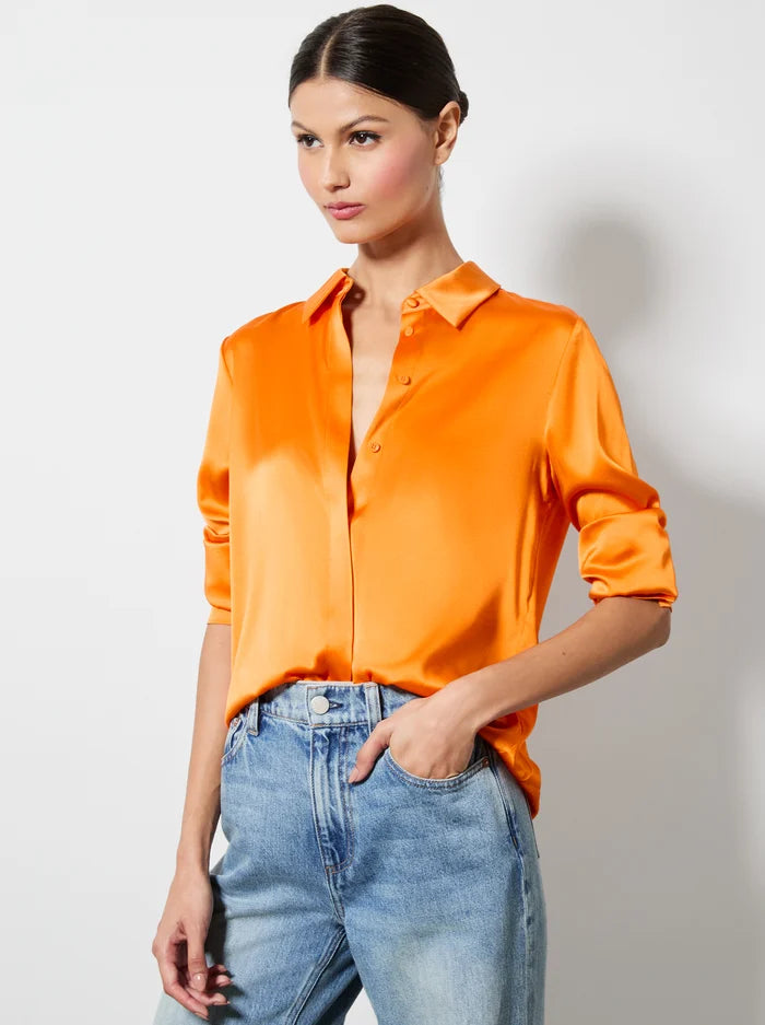 Weekend Bargains to Snag Willa Placket Top - Orange Blaze
