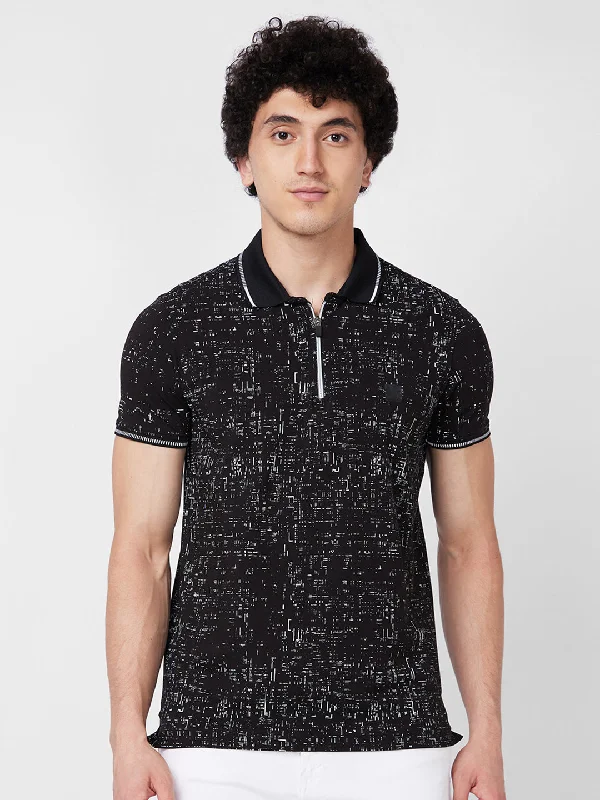 Spykar SLIM FIT Black Polo T-shirt  For Men