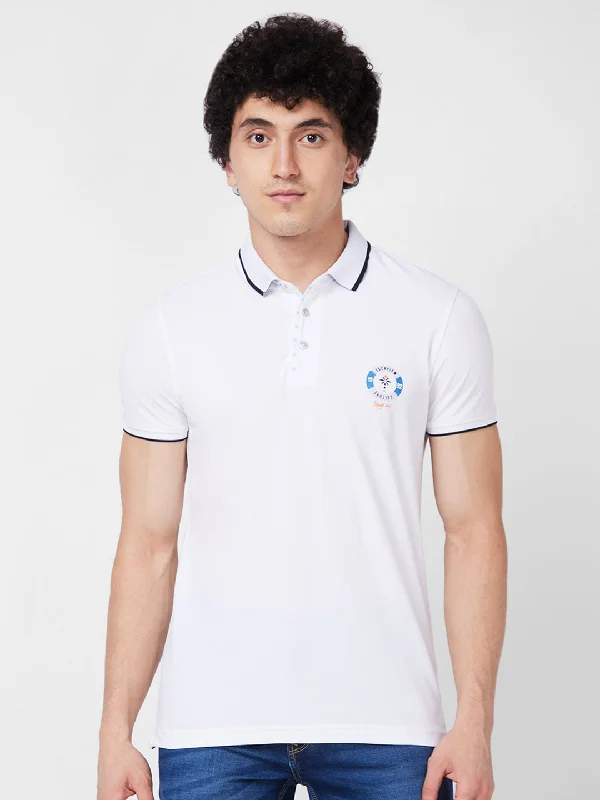 Spykar SLIM FIT White Polo T-shirt  For Men