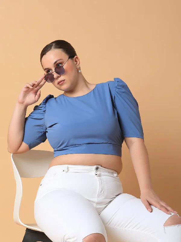 Steals and Deals Women Solid Blue Top