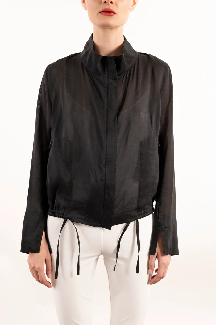 Weekend Discounts to Snag Yabella Sheer Mockneck Zip Jacket - Black