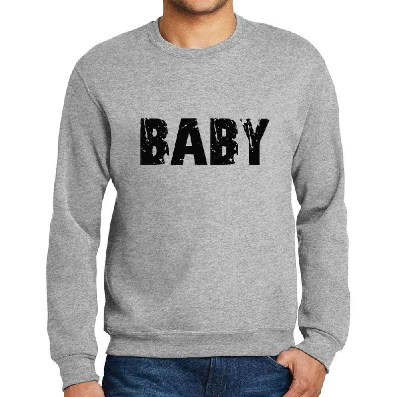 Men's Printed Graphic Sweatshirt Popular Words BABY Grey Marl