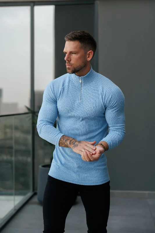 FS Classic Light Blue Ribbed Zip Funnel Neck Raglan Long Sleeve Crew - FSH1298