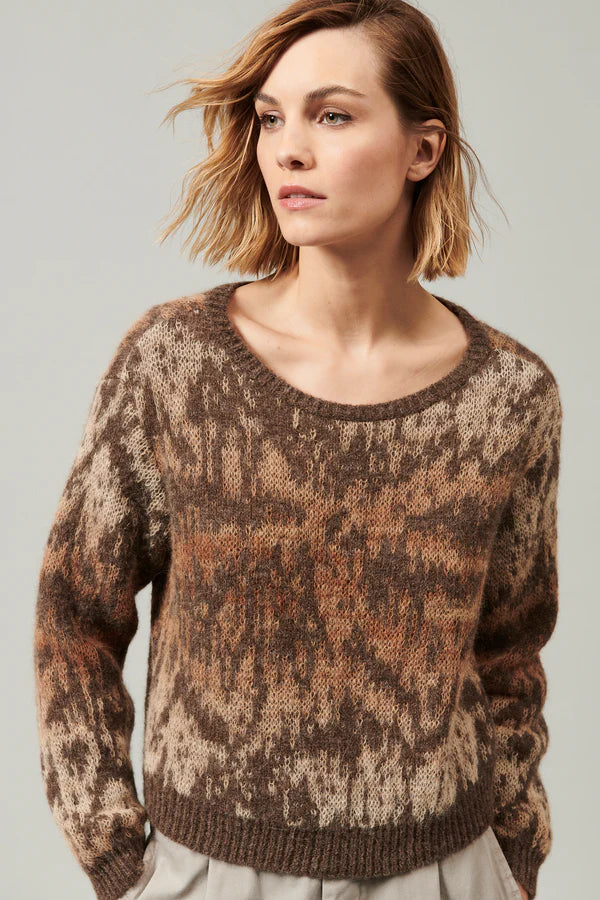 Weekend Savings Bonanza Crewneck Alpaca Mohair Yarn Sweater - Mocha