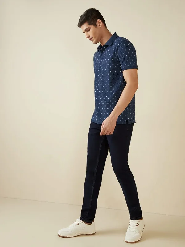 WES Casuals Indigo Slim-Fit Polo T-Shirt