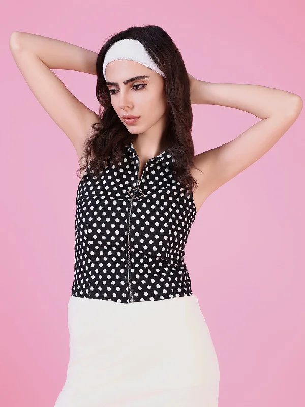Weekend Deals You Can't Resist Women Black Polka Dots Top