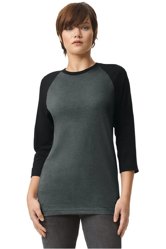 American Apparel Mens CVC Raglan 3/4 Sleeve Crewneck T-Shirt - Heather Charcoal Grey/Black