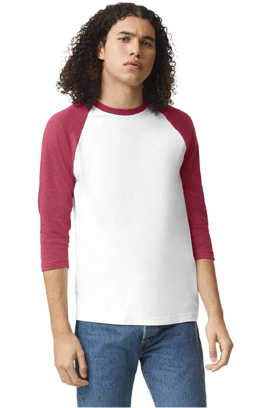 American Apparel Mens CVC Raglan 3/4 Sleeve Crewneck T-Shirt - White/Heather Cardinal Red