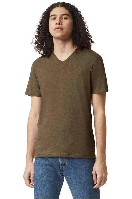 American Apparel Mens CVC Short Sleeve V-Neck T-Shirt - Heather Army Brown