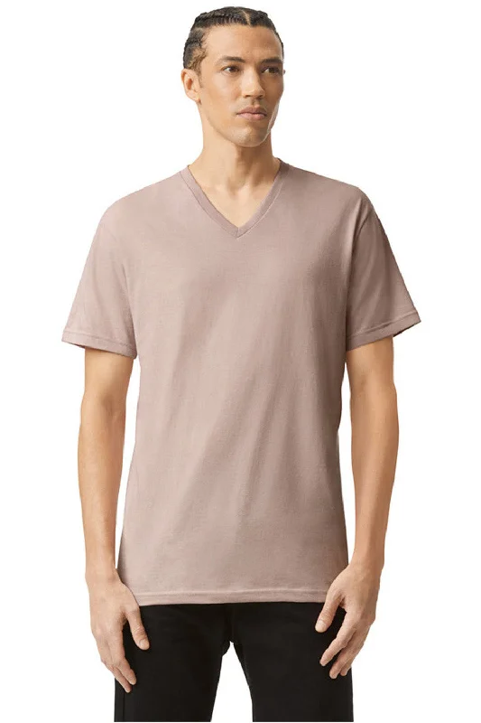 American Apparel Mens CVC Short Sleeve V-Neck T-Shirt - Heather Blush Pink