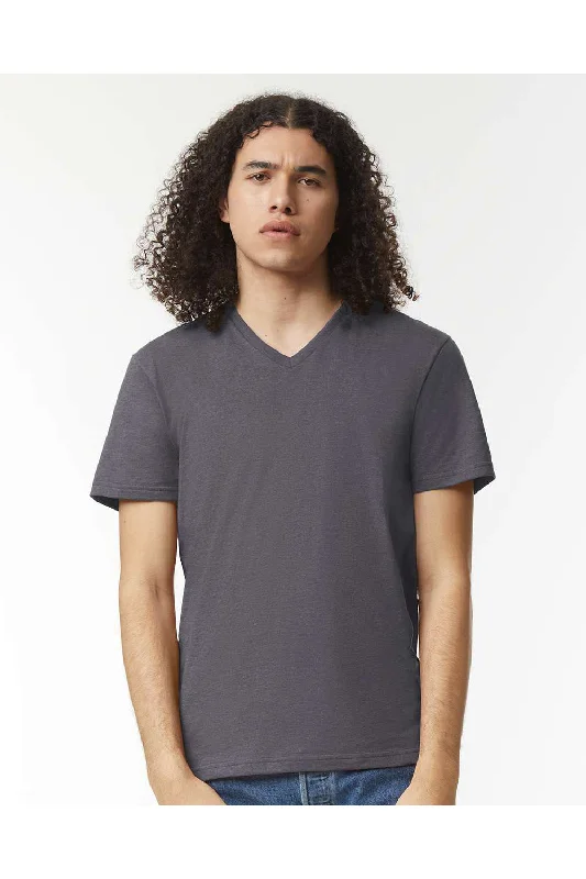 American Apparel Mens CVC Short Sleeve V-Neck T-Shirt - Heather Charcoal Grey