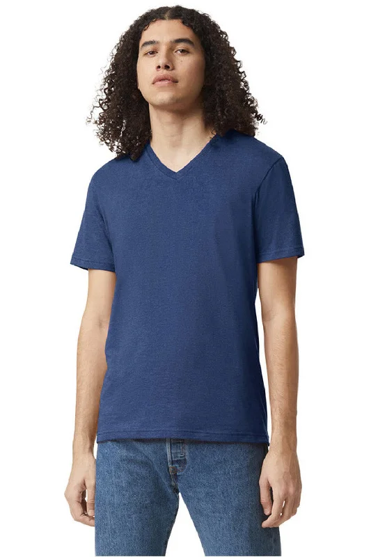 American Apparel Mens CVC Short Sleeve V-Neck T-Shirt - Heather Indigo Blue