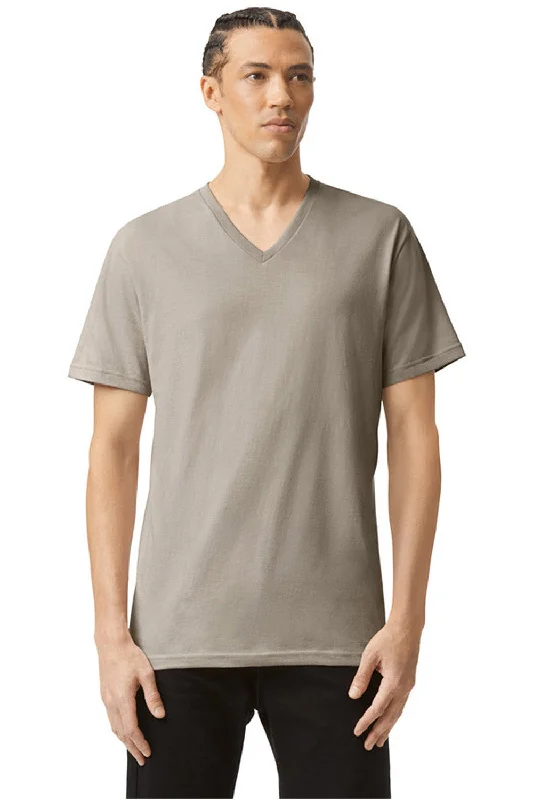 American Apparel Mens CVC Short Sleeve V-Neck T-Shirt - Heather Khaki Brown