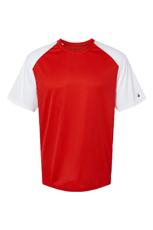 Badger Mens Breakout Moisture Wicking Short Sleeve Crewneck T-Shirt - Red/White