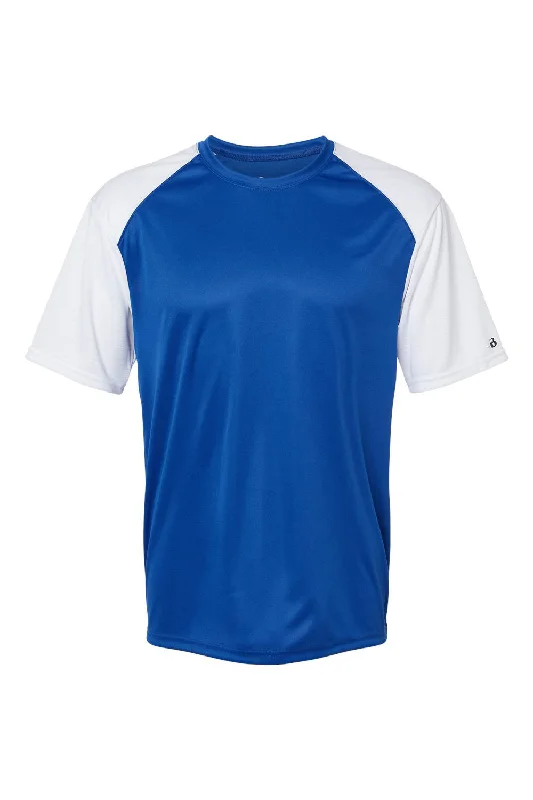 Badger Mens Breakout Moisture Wicking Short Sleeve Crewneck T-Shirt - Royal Blue/White