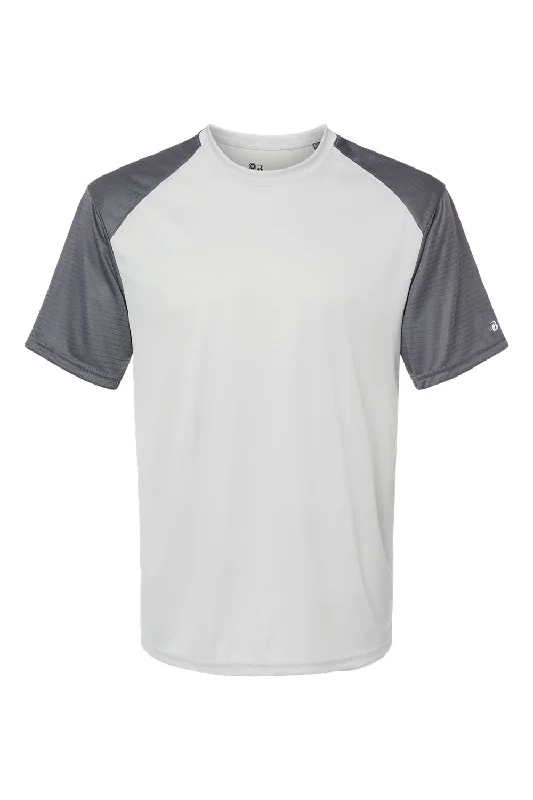 Badger Mens Breakout Moisture Wicking Short Sleeve Crewneck T-Shirt - Silver Grey/Graphite Grey