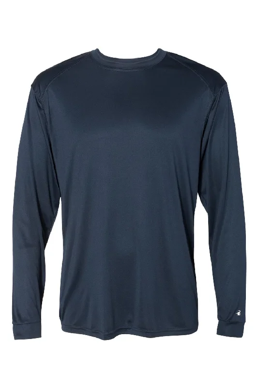 Badger Mens Ultimate SoftLock Moisture Wicking Long Sleeve Crewneck T-Shirt - Navy Blue