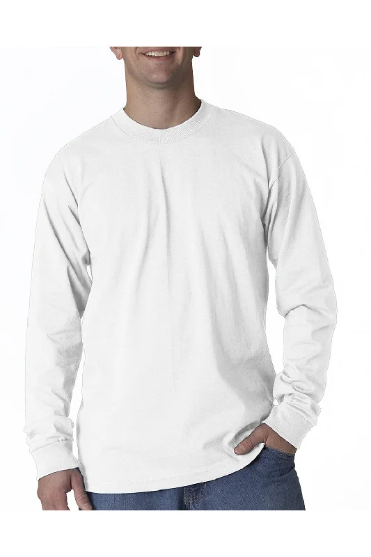 Bayside Mens USA Made Long Sleeve Crewneck T-Shirt - White