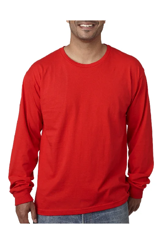 Bayside Mens USA Made Long Sleeve Crewneck T-Shirt - Red